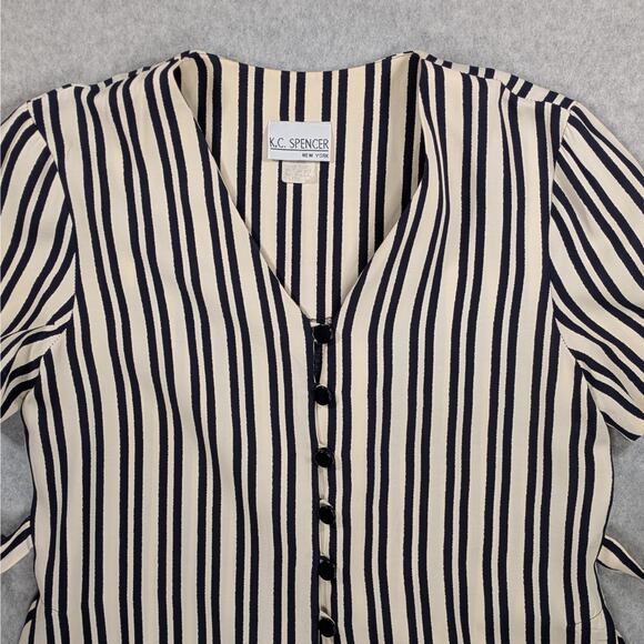 Vintage KC Spencer NY Striped Blouse Sz 6 Short Sleeve Tie Back Side Slit - Picture 10 of 15